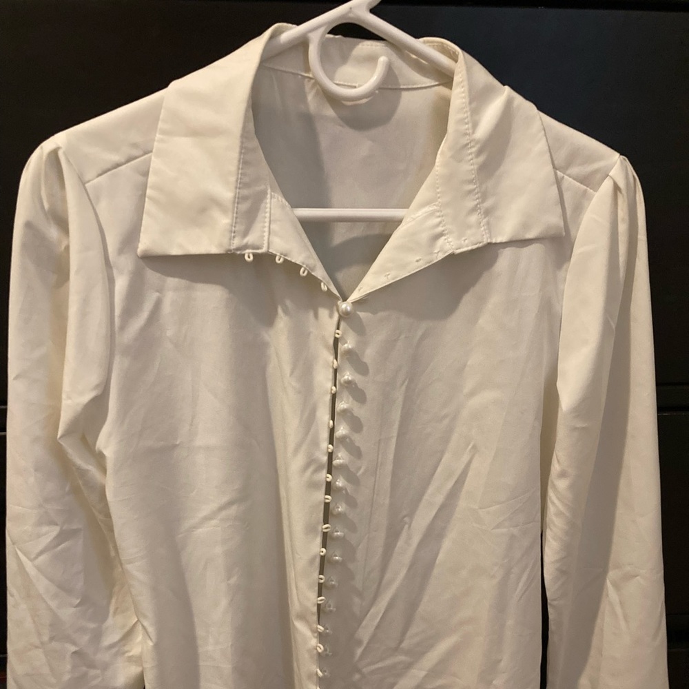 Cream button up white top
